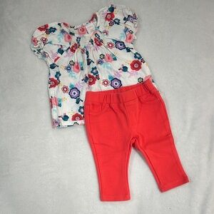 Gymboree Floral Blouse and Coral Leggings Set